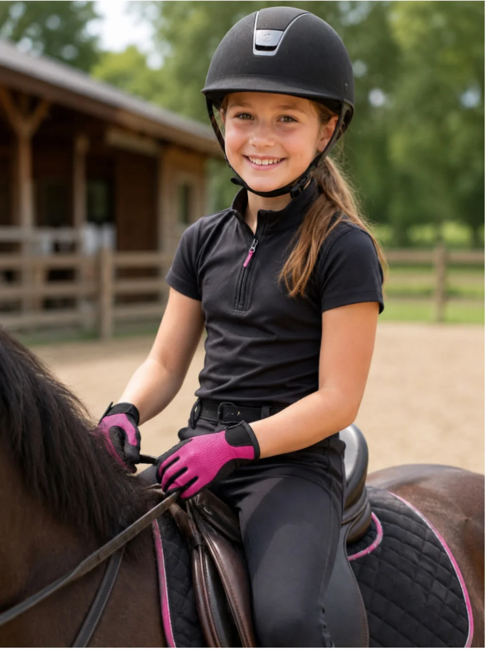 NEW THAPOWER Girls Medium Equestrian Riding Gloves Pink Black NWT